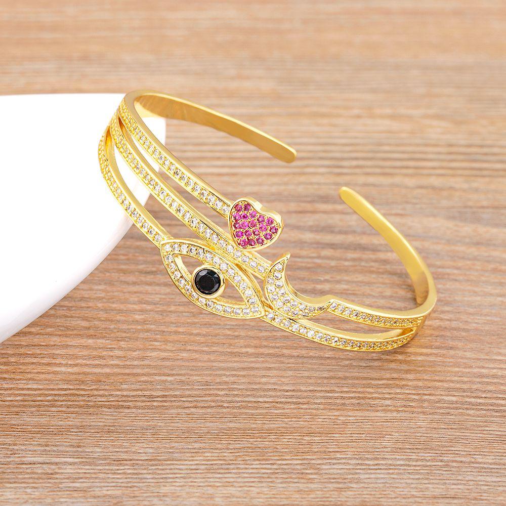 

Nidin Korea Fashion Heart/Moon/Evil Eye Design Zircon Bangle Women Rhinestones Open Adjustable Gold Color Jewelry New Year Gift 56-58mm