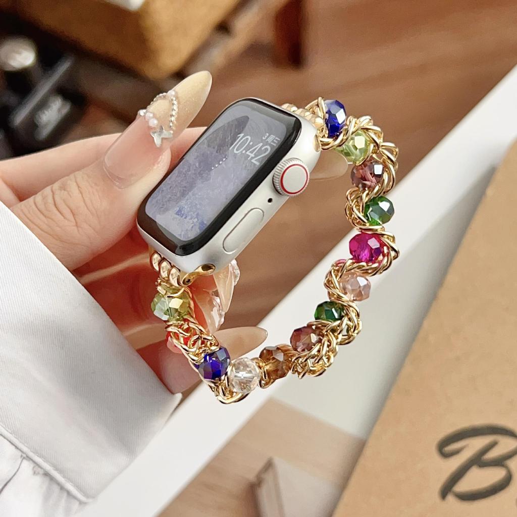 Compatible Apple Watch Crystal Beaded Elastic Strap Band for Series 10