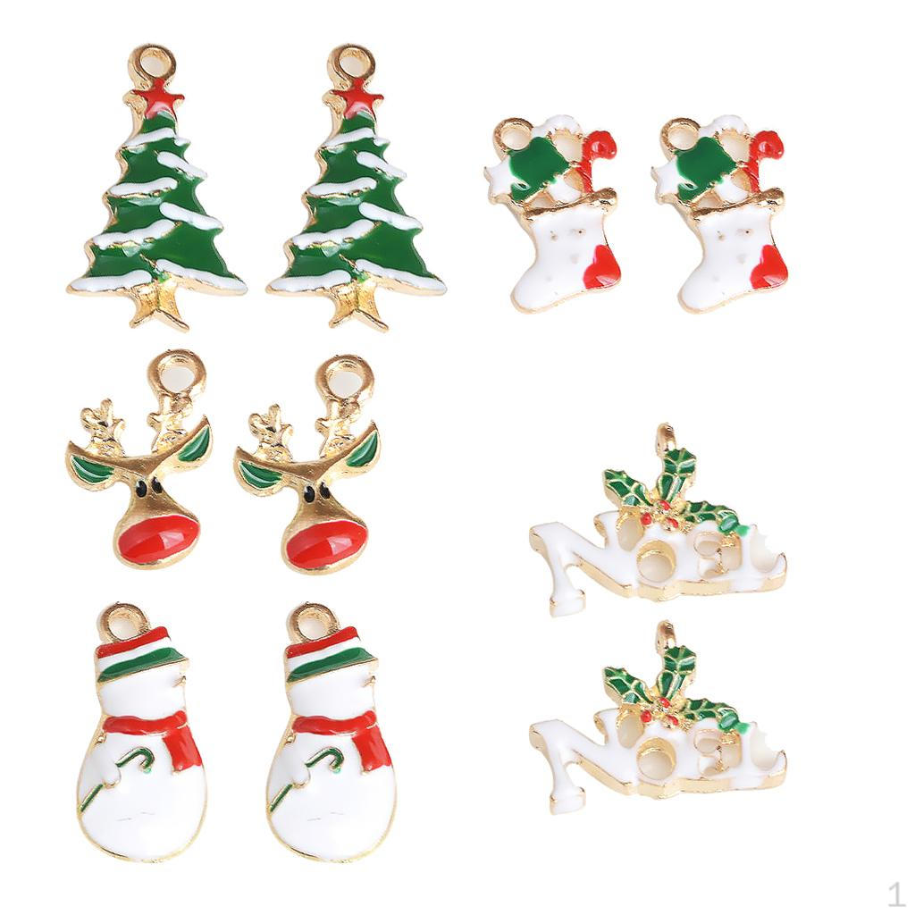 10 Pieces Mixed Enamel Christmas Charms Pendants DIY Jewelry Gifts Decorations Tree Snowman Holly