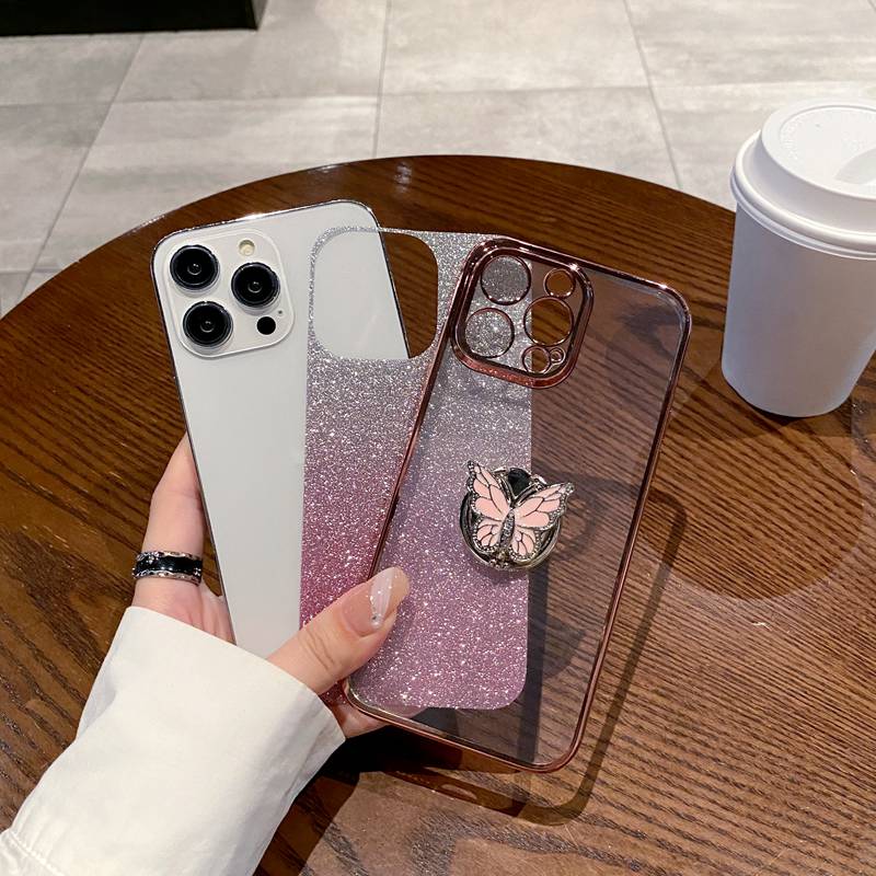 Butterfly Ring Stand Glitter Phone Case For Huawei Y8S Y9S Y6P Y7A Y7 Y9 Prime P Smart Z Plus 2019 2021 P40 P30 Lite Soft Cover