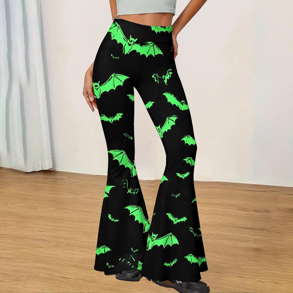 Women's Halloween Print Flared Yoga Pants Casual High Waist Stretchy Bootcut Trousers for Daily Wear and Fitness Activities