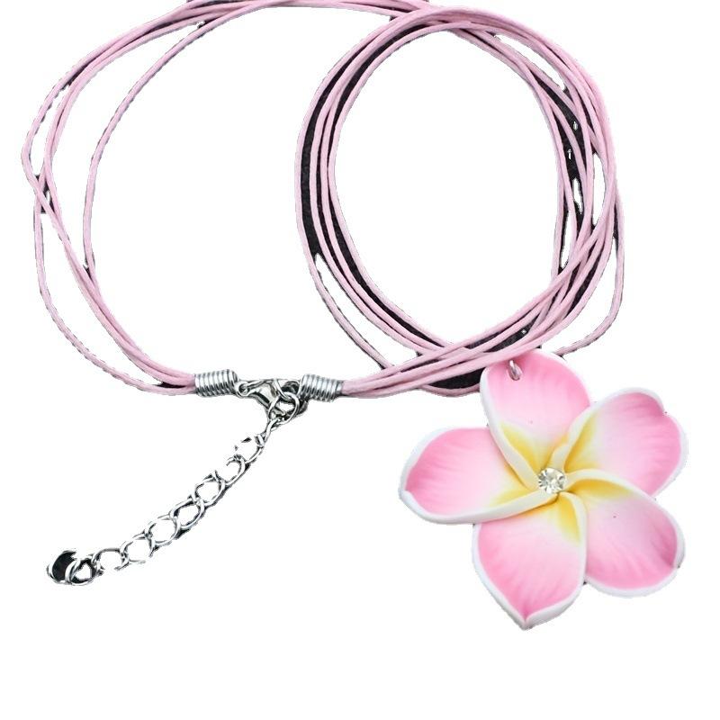Soft Pottery Flower Personalized Necklace and Earrings Two-piece Set Wax Rope Soft Pottery Plumeria-shaped Bridesmaid Gift