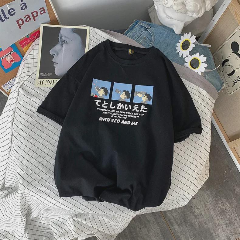 Damen Sommer 2021 Japanisches Cartoon Loose Fit Grafik-T-Shirt