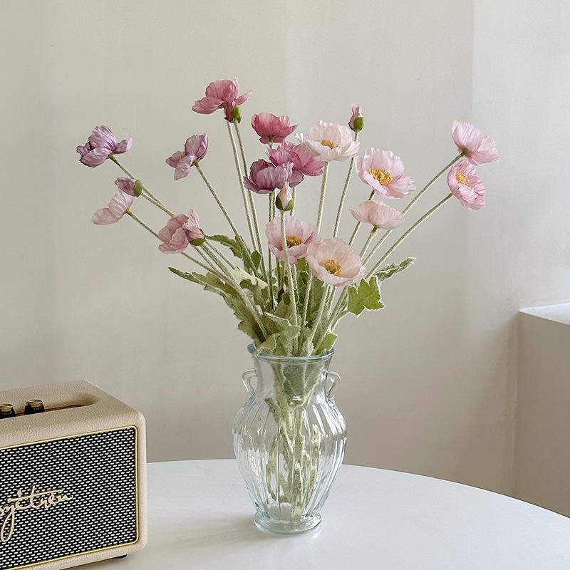Pink Iceland Poppy Artificial Flower Arrangement for Living Room Decoration