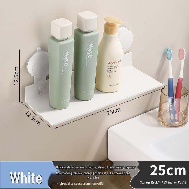 Creamy White Aluminum Bathroom Mirror & Vanity Storage Rack
