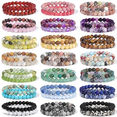 2 pçs/set pulseiras para mulheres conjunto de pulseira de pedra natural ágata 8mm contas pulseira de cristal turquesa masculino jóias cura