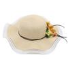 Mesh Woven Straw Hat Ladies Flower Sunscreen Sun Hat Wave Edge Sun Hat Beach Hat