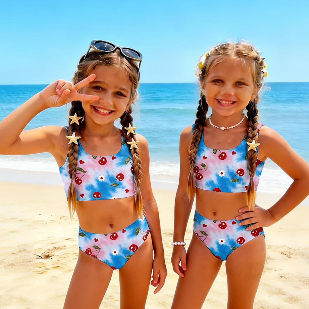 Girls Two Piece Swimsuit Set Tankini Top and High Waist Bottoms Fruit Print Summer Swimwear for Kids Comfortable Fit