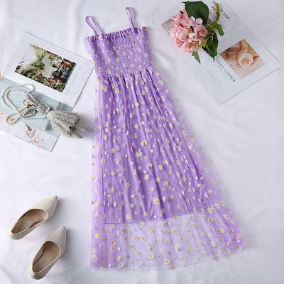 Retro Sweet Daisy Mesh High-Waisted Sleeveless Fairy Dress