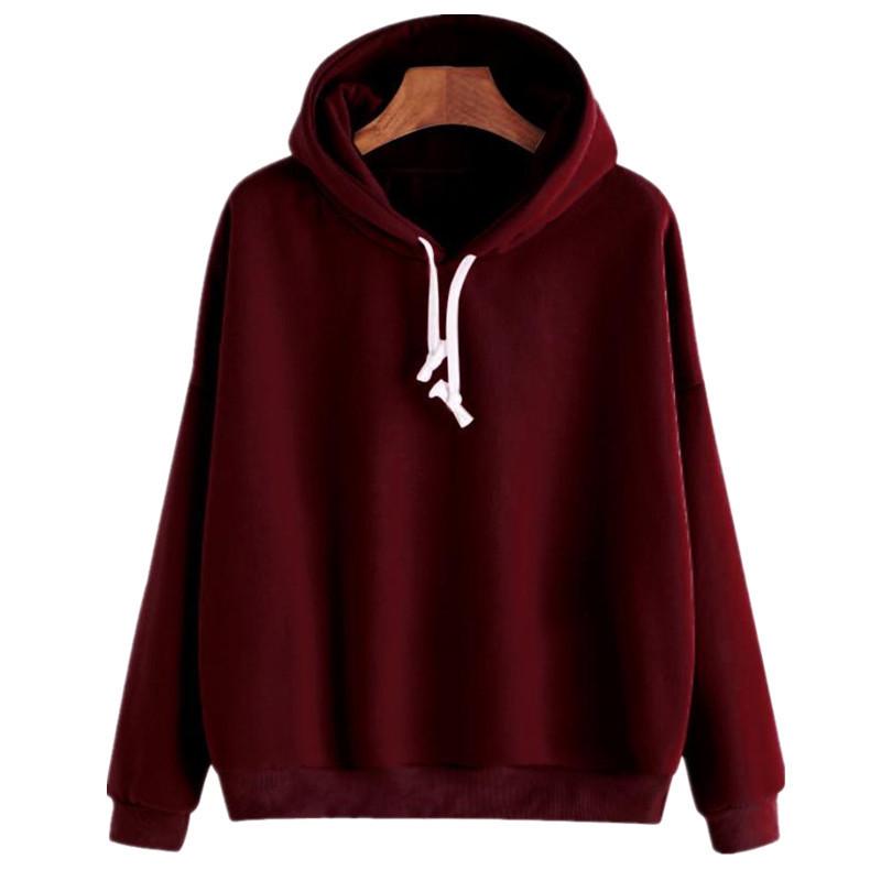 2023 Autumn/Winter European and American Solid Color Plus Velvet Long Sleeve Women's Hoodie