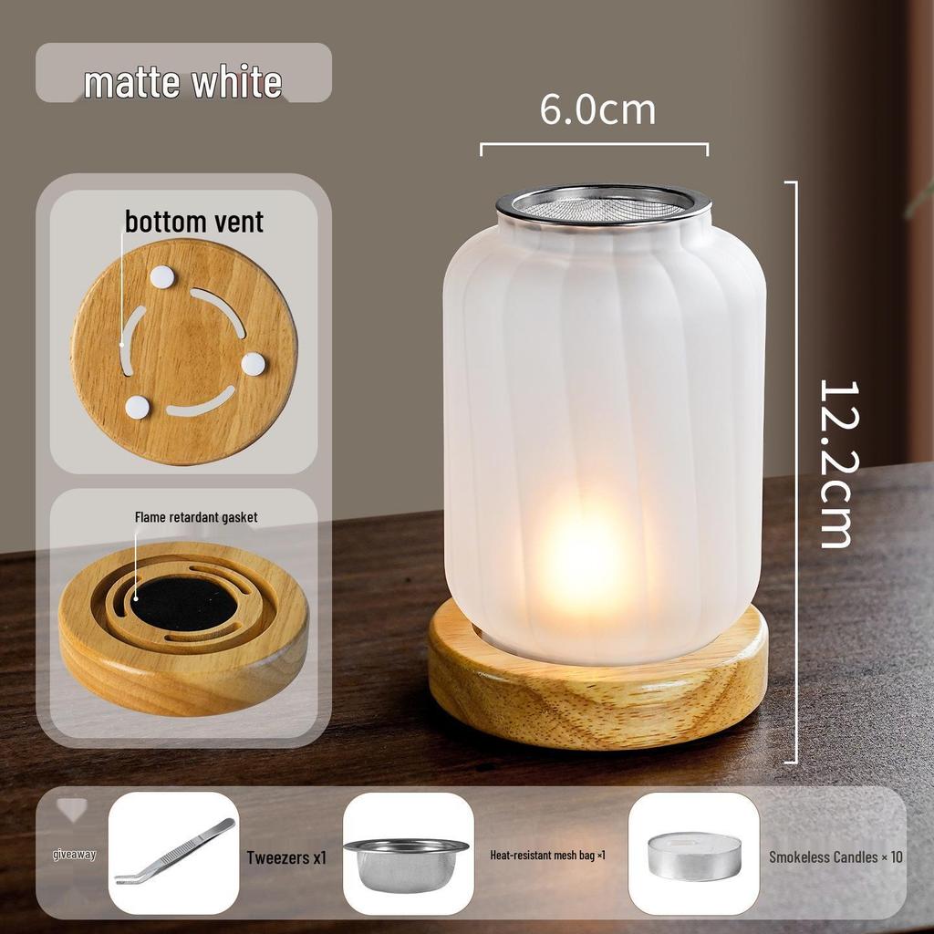 Solid Wood Glass Atmosphere Lamp & Candle Holder with High Transparency Incense Burner for Wax