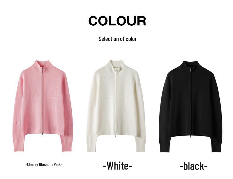 Women's Slim-Fit Pure Wool Cardigan - Half-High Collar Zipper Knitwear for Autumn/Winter
