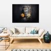 Canvas Print, Grey Buddha and Flowers