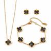 18K Gold-plated 13mm Four Leaf Clover Stainless Steel Jewelry Set Necklace Bracelet Earrings 3-Piece Set for Women Party Trendy
