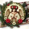 Praying Angel Round Aluminum Wall Art with Floral Wreath Bunny Home Decor