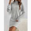 Fashion Elegant Fall Winter High Neck Drop Shoulder Ribbed Dress
