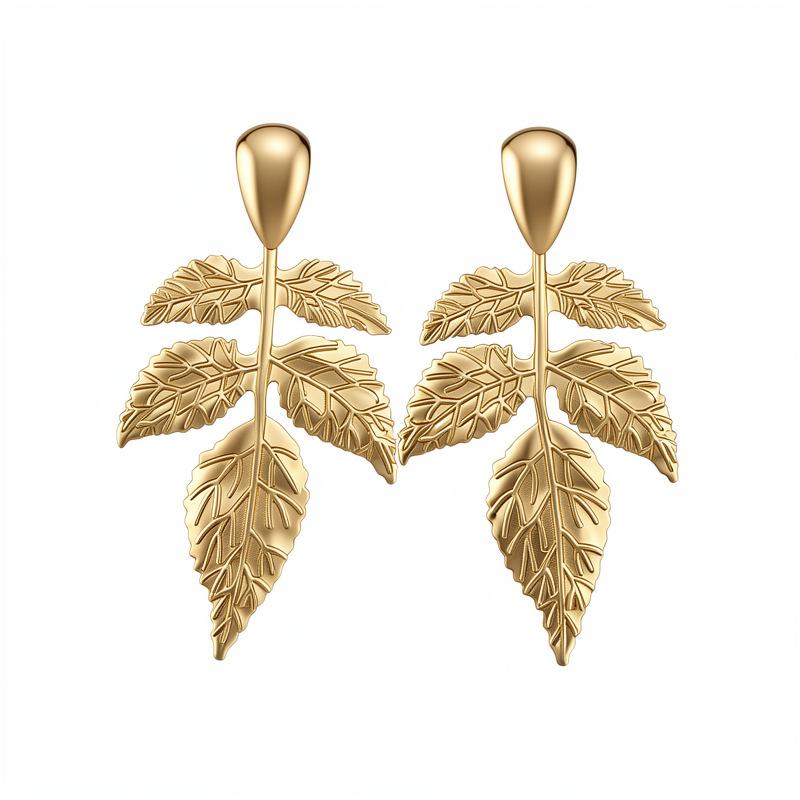European and American Silver Needle Metal Pleated Leaf Pendant Earrings Fashionable Simple Stud Earrings Light Luxury High-end Earrings Women