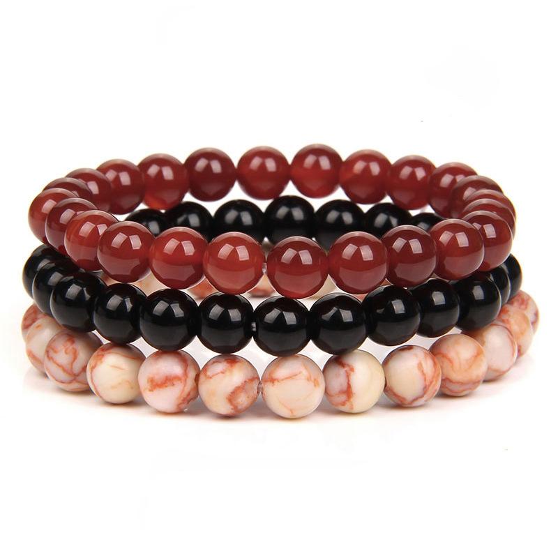 Natural Stone Bracelet Sets 3Pcs/set Obsidian Hematite Tiger Eye Beads Bracelets Men for Health Protection Soul Jewelry