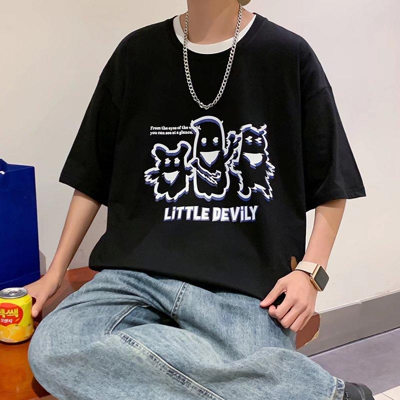 

Футболка с короткими рукавами для мужчин 2024 года, модная, с рукавом пять дюймов, универсальная, повседневная, свободная, студенческая, с короткими рукавами, повседневная, модная, с принтом 4XL чёрный