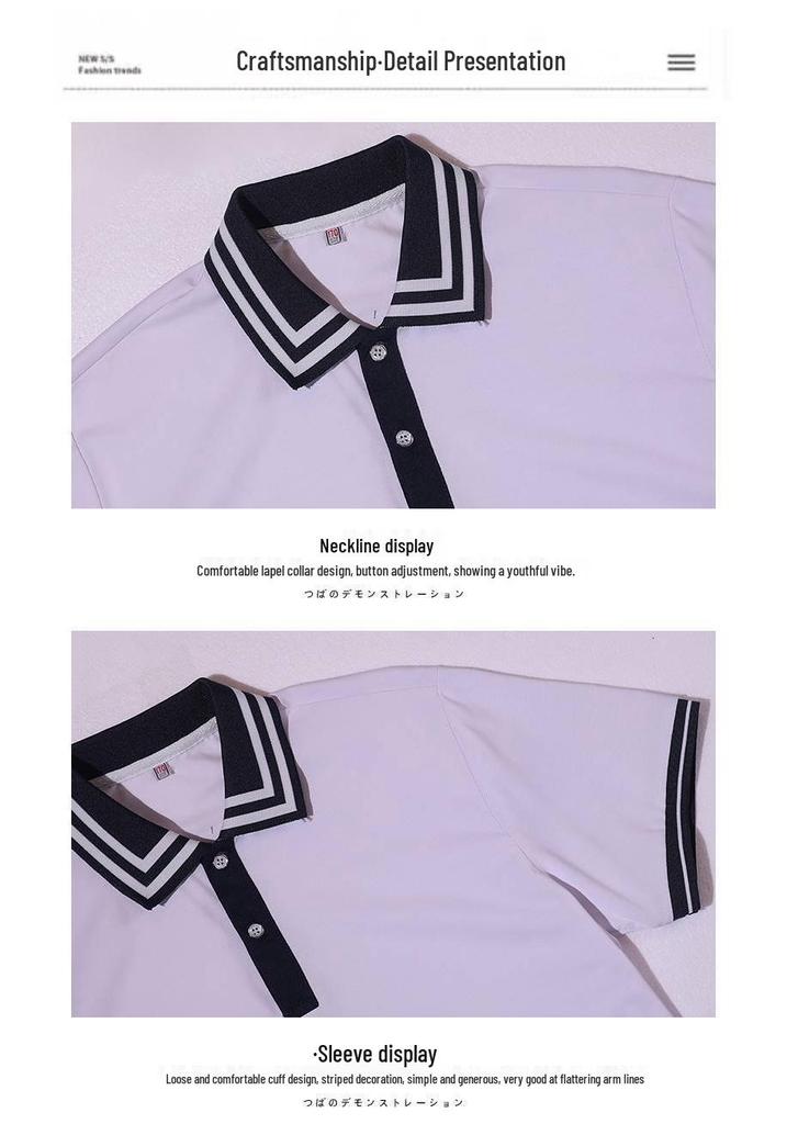 Plus Size School Uniform Set: Campus Lapel T-shirt & Long Pants for Junior High & High School Students