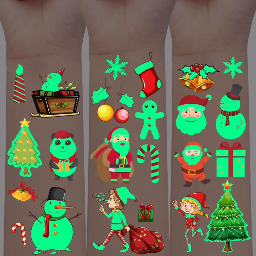 35pcs Christmas Temporary Tattoo Stickers Cartoon Santa Claus Elk Snowman Waterproof Luminous Fake Tattoos Christmas Party Props