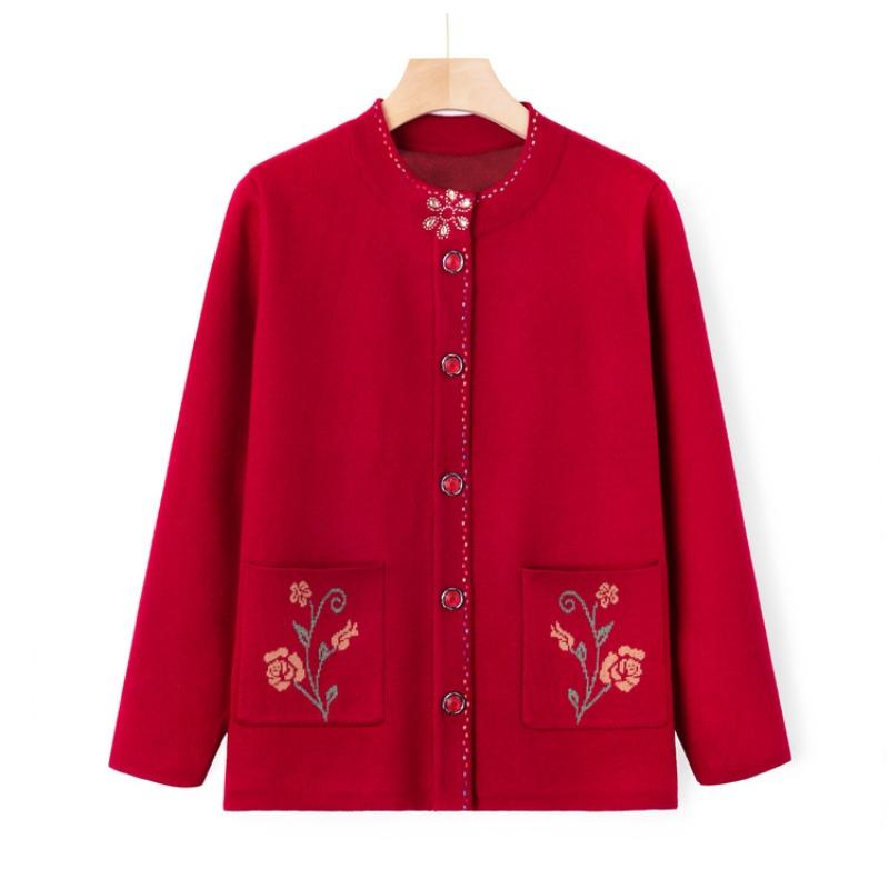 Elderly autumn clothing women's middle-aged and elderly knitted sweater new sweater grandma autumn sweater jacket large size mother clothing
