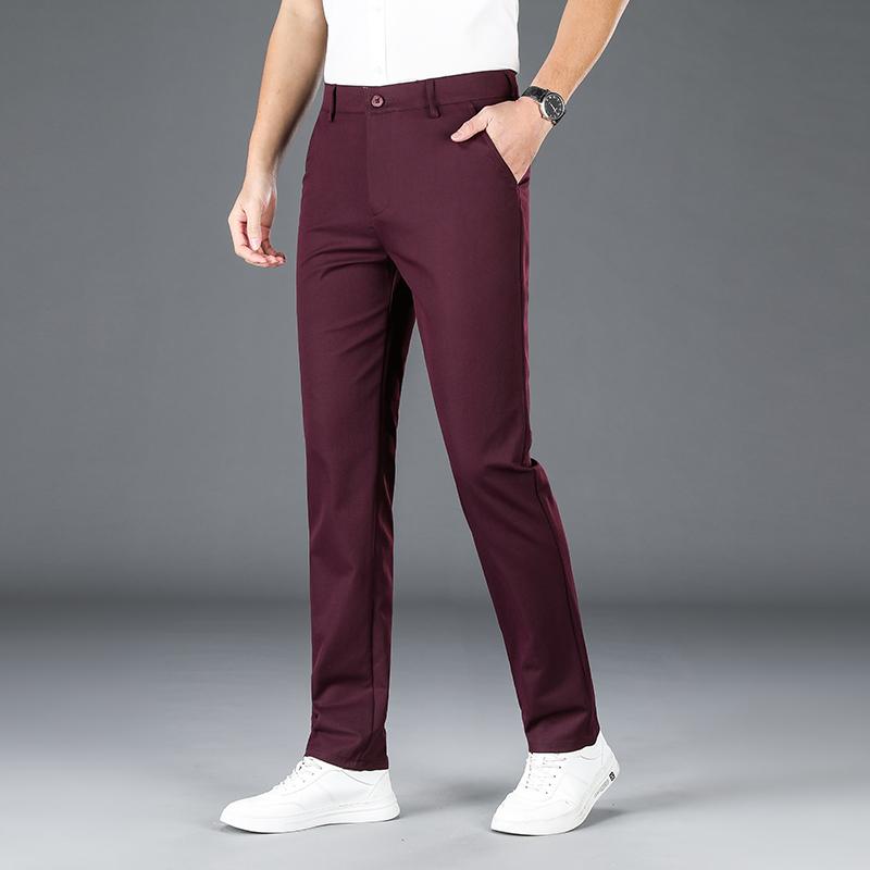 Brand Clothing Spring Summer Straight Suit Pants Men Business Fashion Red Black Blue Solid Color Formal Trousers Large Size 40