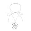 Tibetan Silver Abstract Large Hollow Flowers Charms Pendant Necklace With Black Faux Suede Cord Long Necklace Handmade Jewelry