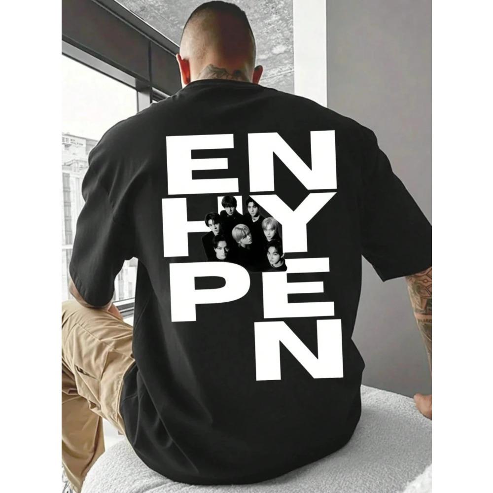 2026 Retrato Grupal de Enhypen Camiseta Unisex Estilo Coreano Camiseta Gráfica Camiseta de Algodón para Pareja Todas las Estaciones Camiseta Vintage
