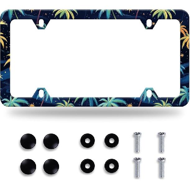 Colorful Flowers License Plate Frame Colorful Wildflower Floral License Plate Frames Stainless Steel Accessories Cars Decor With 4 Holes And Screws