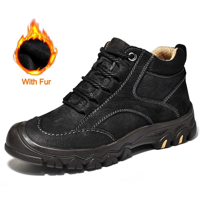 New Mens Outdoor Shoes Luxury Handmade Genuine Leather Men Casual Shoes Comfort Non-slip Hiking Sneakers Snow Boots Work Shoe
