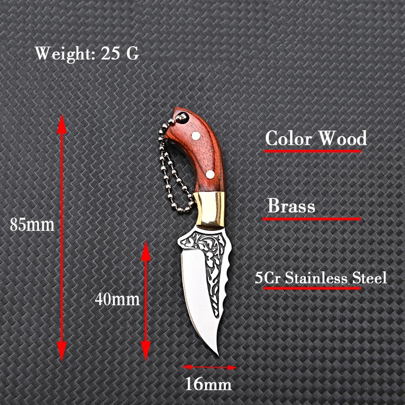 Portable Mini Knife Brass Wood Unboxing Hollow Blade EDC Fixed Blade Leather Cover Cutter Outdoor Surivival Tools Gift