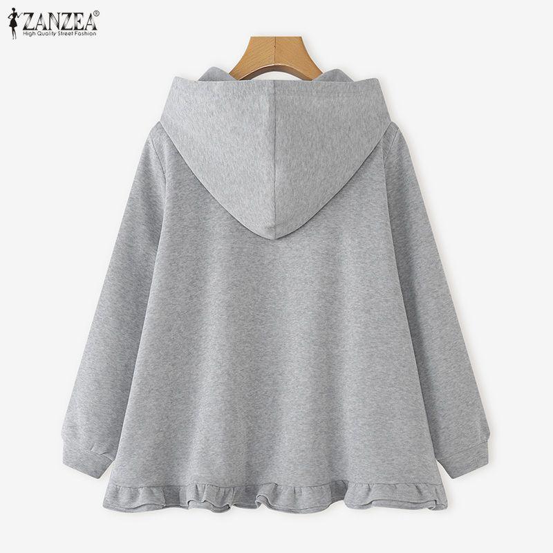 ZANZEA Dámské podzimní zimní ležérní mikiny s dlouhým rukávem a kapucí, svrchní oděv