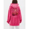 Trend Women Acid Wash Hoodies Fresh Red Cherries Prints Sweatshirts Oversize Pocket Cotton Pullovers Street Female