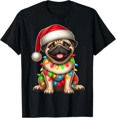 Pug Dog Christmas Tree Lights Santa Xmas Pajama Dog T-Shirt S-3XL