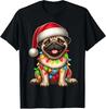 Pug Dog Christmas Tree Lights Santa Xmas Pajama Dog T-Shirt S-3XL