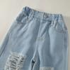 Baby Autumn Jeans 2025 New Children's Korean Version Fashionable Washed Ripped Wide-leg Trousers