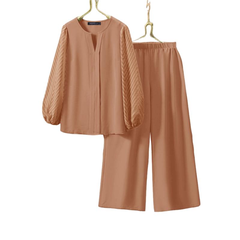 ZANZEA Women Long Sleeve Blouse and Pants Casual Two Piece Suit Sets