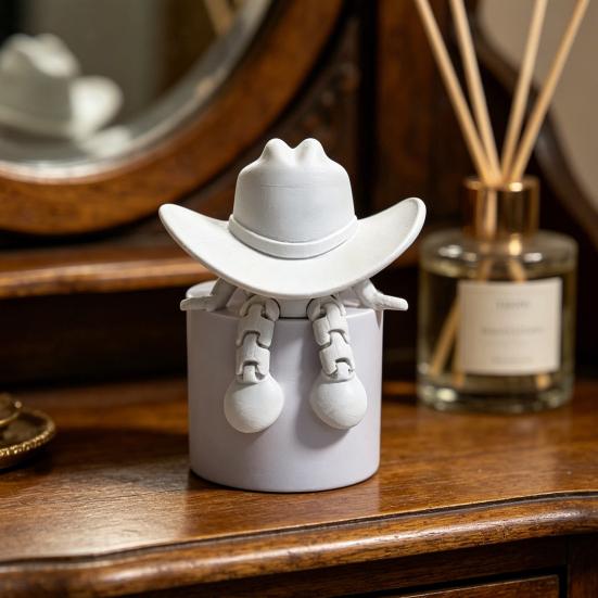 Desktop Ornaments Cowboy Hat Shape 3D Printed Figurine Faceless Funny Adjustable Sitting Posture Desktop Decoration