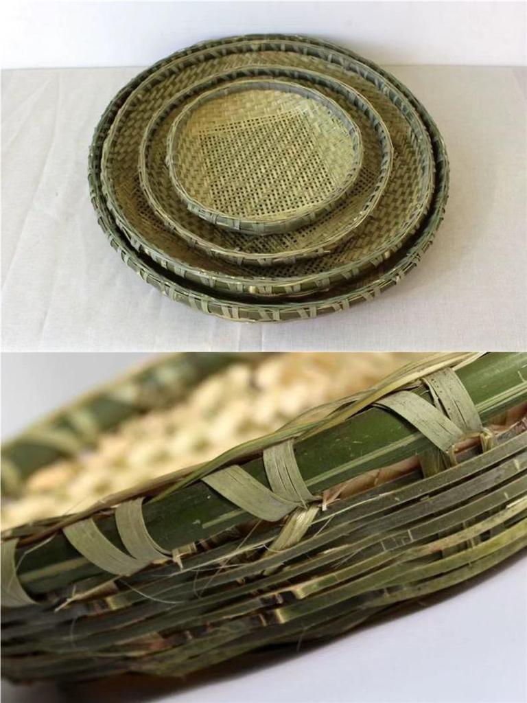 Bamboo Household Winnowing Basket: Perforated & Non-Perforated Bamboo Sieve, Handmade Woven Tray for Dried Goods & Sun-drying Decor