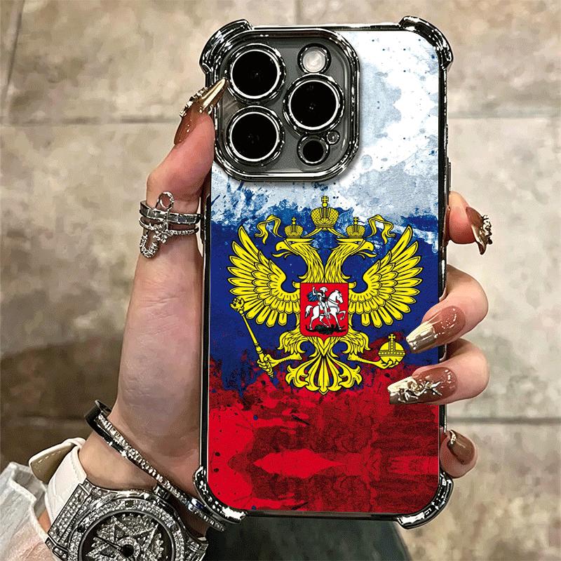 Russia Russian Flags Emblem Soft Phone Case For iPhone 15 16 17 Air 14 Pro Max 16E Plus 13 12 Mini Plating Anti-Fall Fundas