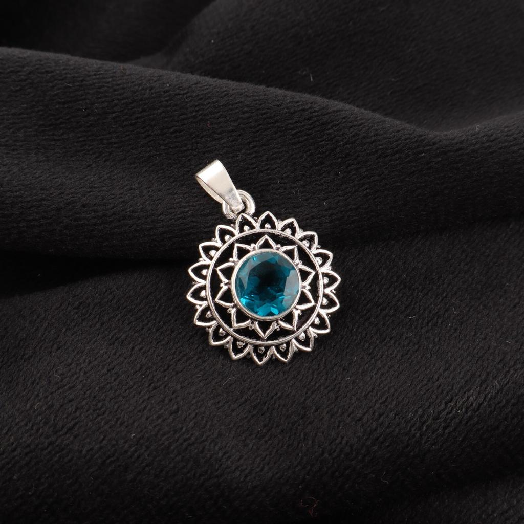 Blue Apatite Gemstone 925 Sterling Silver Handmade Small Pendant  1.14" For Gift CP-30-1