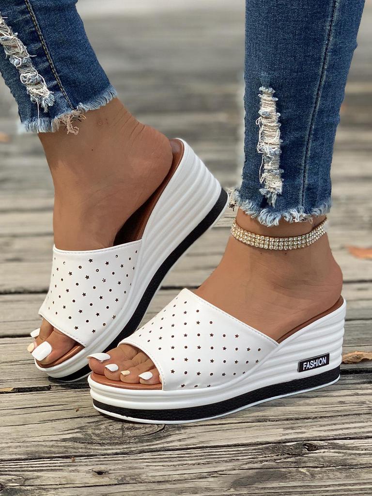 Plus Size Women's Peep Toe Wedge Heel Slides – European & American Summer Fashion