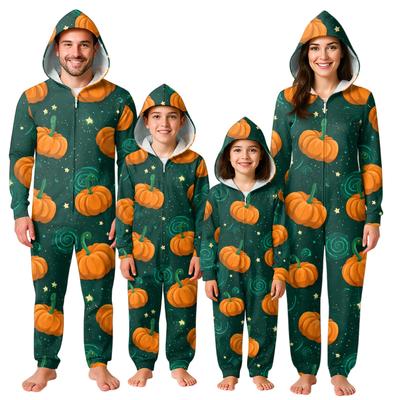 Halloween Print Family Matching Hooded Long Sleeved Zippered Jumpsuit Set