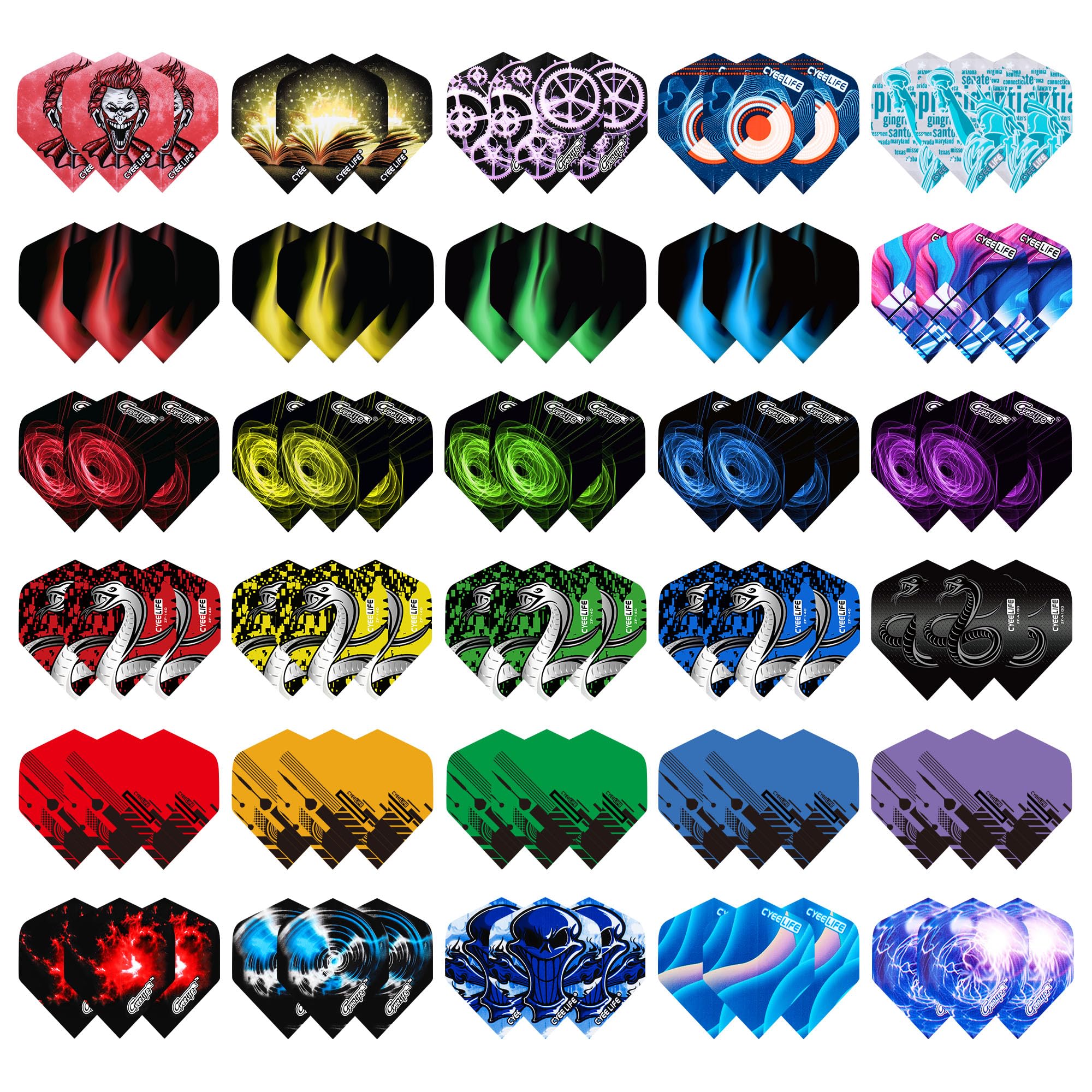 

CyeeLife Standard Dart Flights 30 Sets 90 Pcs Durable PET Replacement Feather Tail Wings for Steel Tip and Soft Tip Darts чёрный