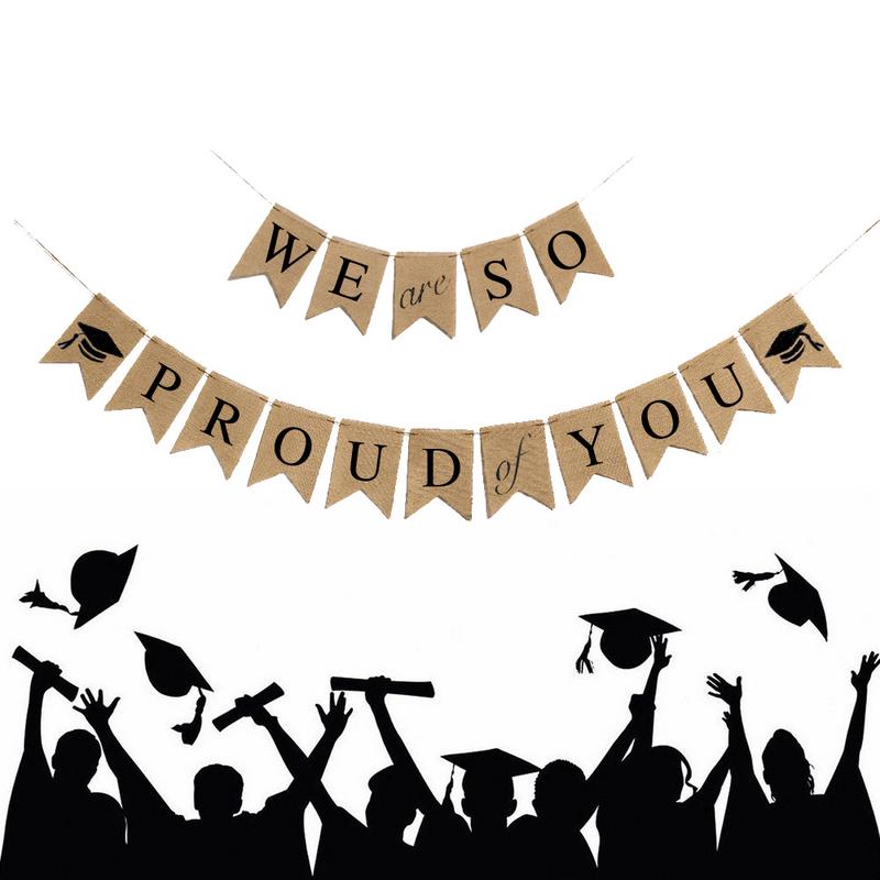 Burlap Banner Delicate We Are So Proud of You Pull Flag Graduation Season Bunting Party Decoration