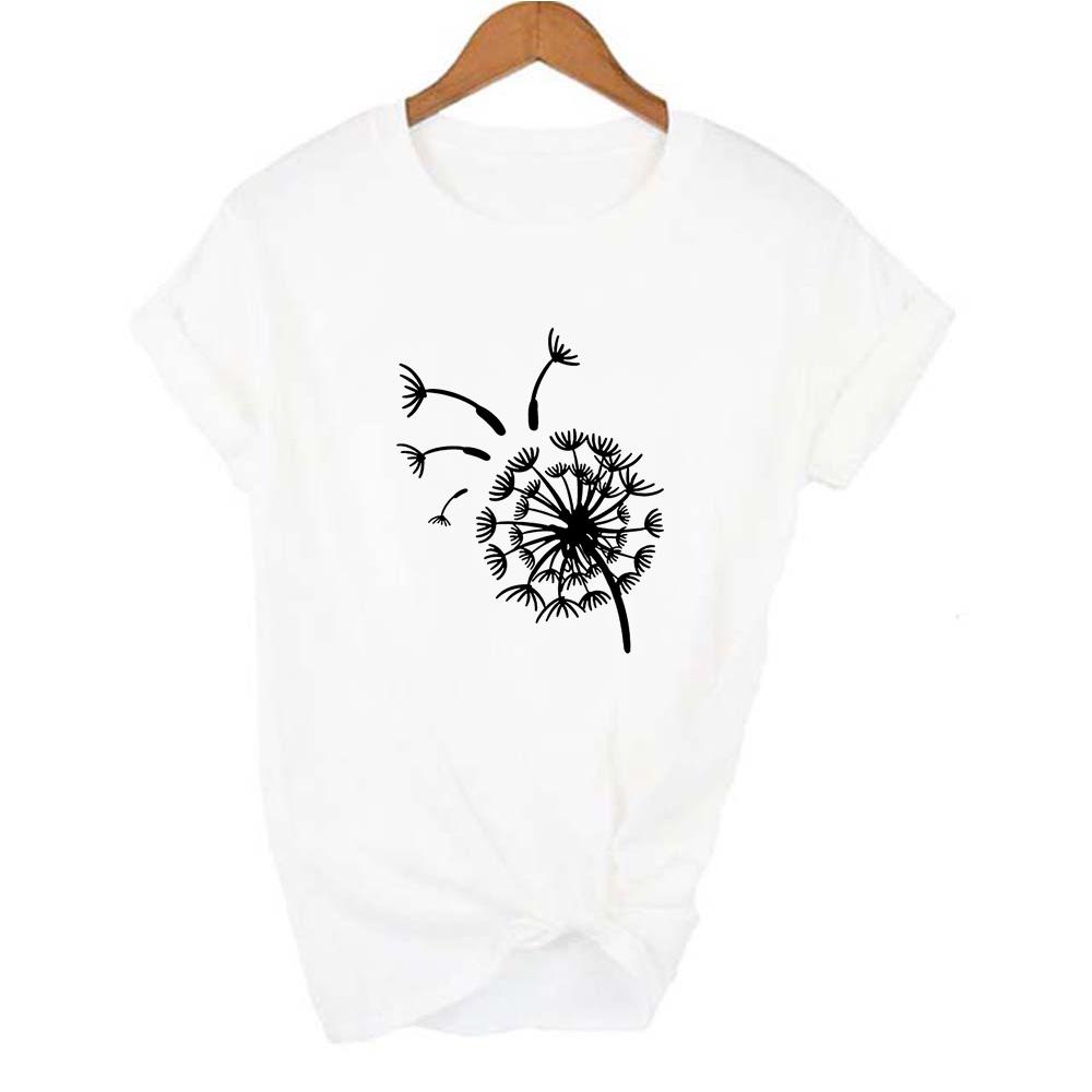 Women Summer Graphic T Shirt Female Short Sleeve T Shirt Flying Dandelion Print Vintage Aesthetic Tees