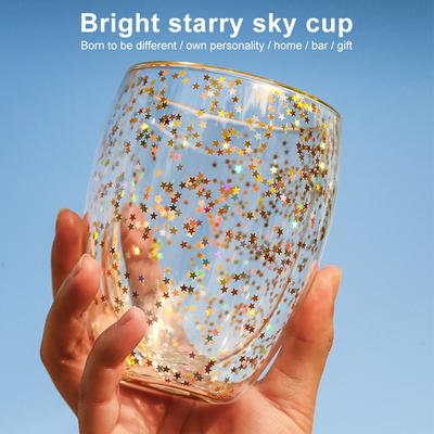 250/350ml Glass Tea Cup Heat Resistant Borosilicate Glass Double Wall Coffee Cup Starry Style Coffee Tea Beer Whisky Mug