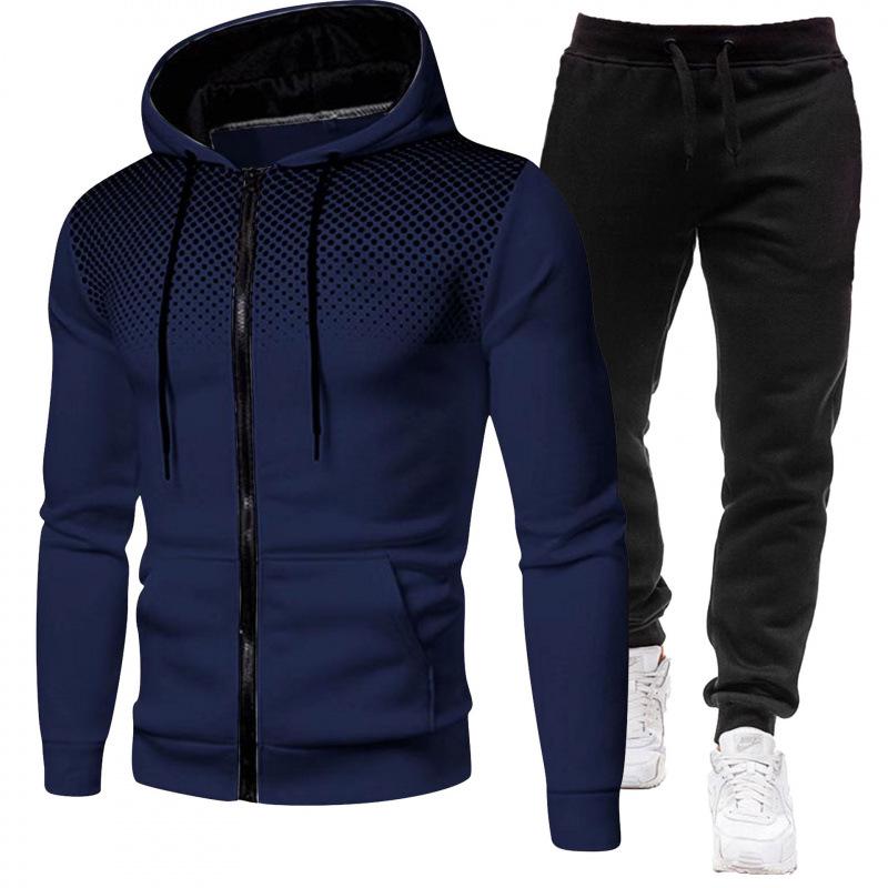 Men's Gradient Polka Dot Hooded Sportswear Set - Zipper Cardigan Hoodie & Joggers for Spring/Fall