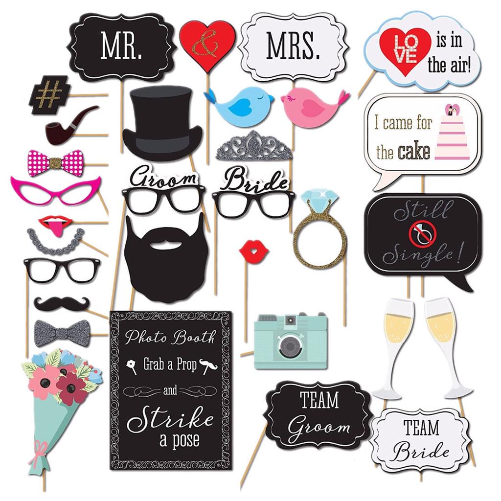 Groom Bride Photo Booth Props Funny Glasses Mustache Birthday Party
